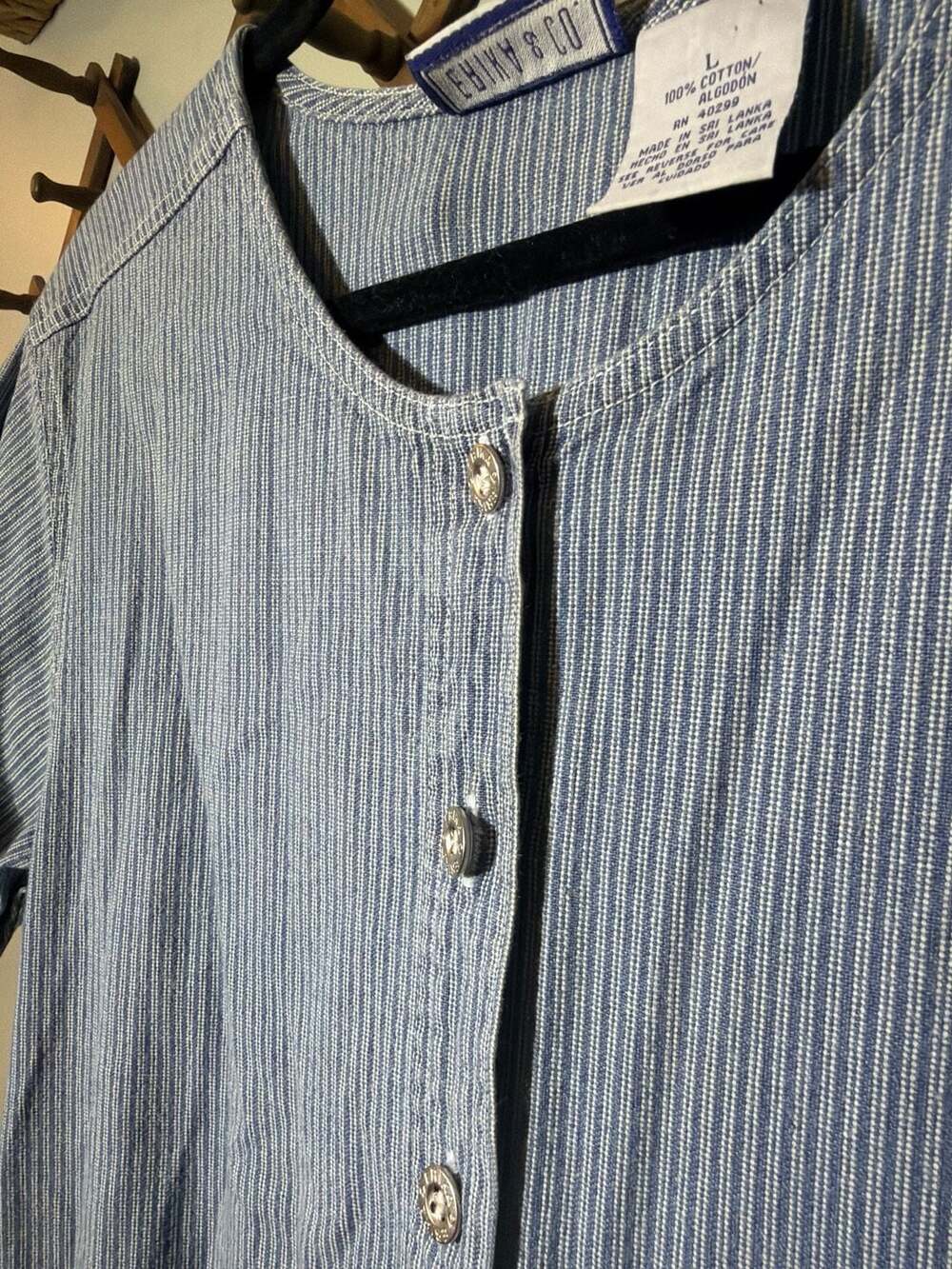 Erika & Co Vintage Blue Striped Button Front Cotton Midi Dress Size L